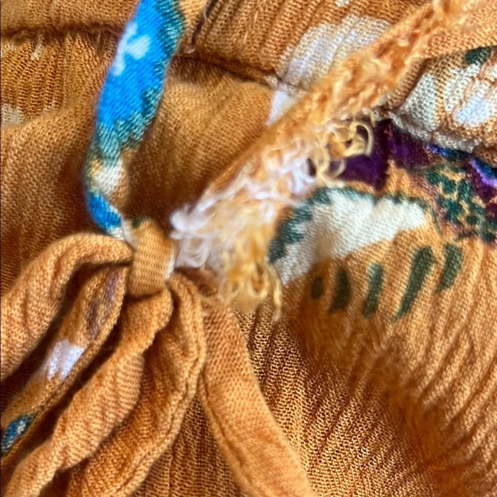 Altar'd State Boho Floral Ruffle Shorts Orange Medium